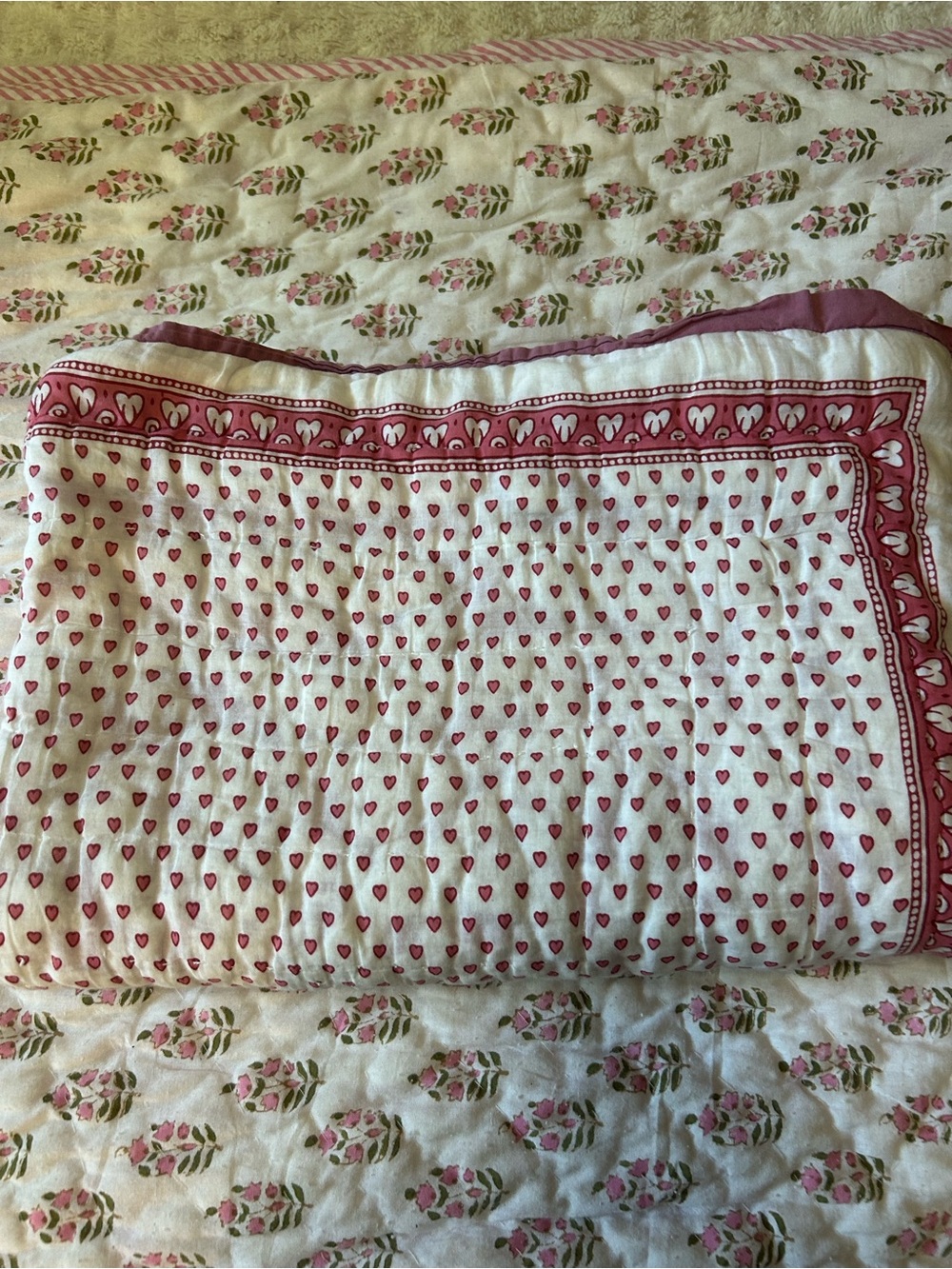 Roller rabbit pink hearts baby quilt